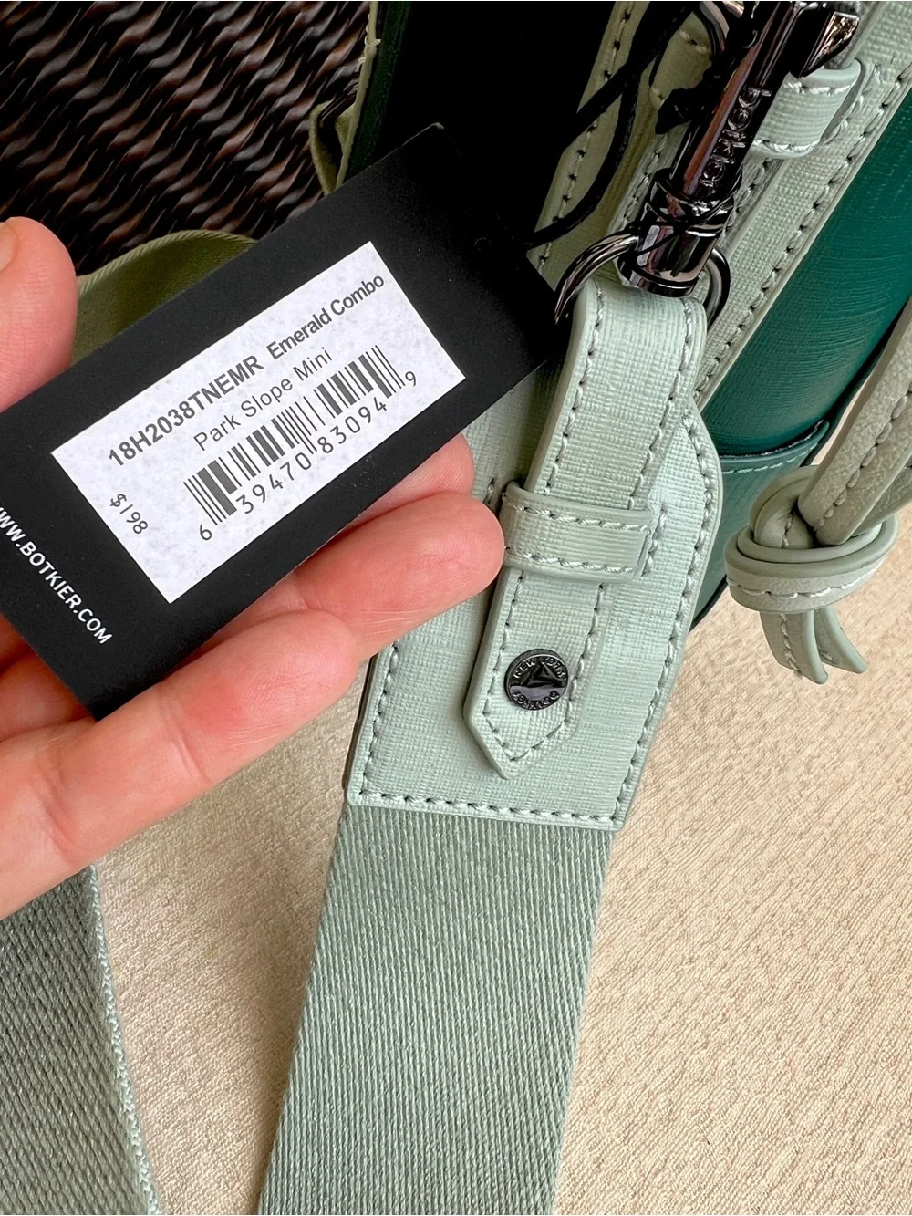 BOTKIER Park Slope Mini Wide strap leather bag Emerald combo green NWT